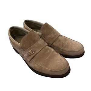 Vintage 70s 80s Montgomery Ward Suede Loafer Dress Shoes Gold Hardware Taupe 9D